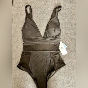 Cupshe Size Small Black One Piece Bathing Suit w. Mesh detail